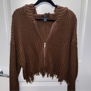 Forever 21 knitted zip-up hoodie with fringe detail